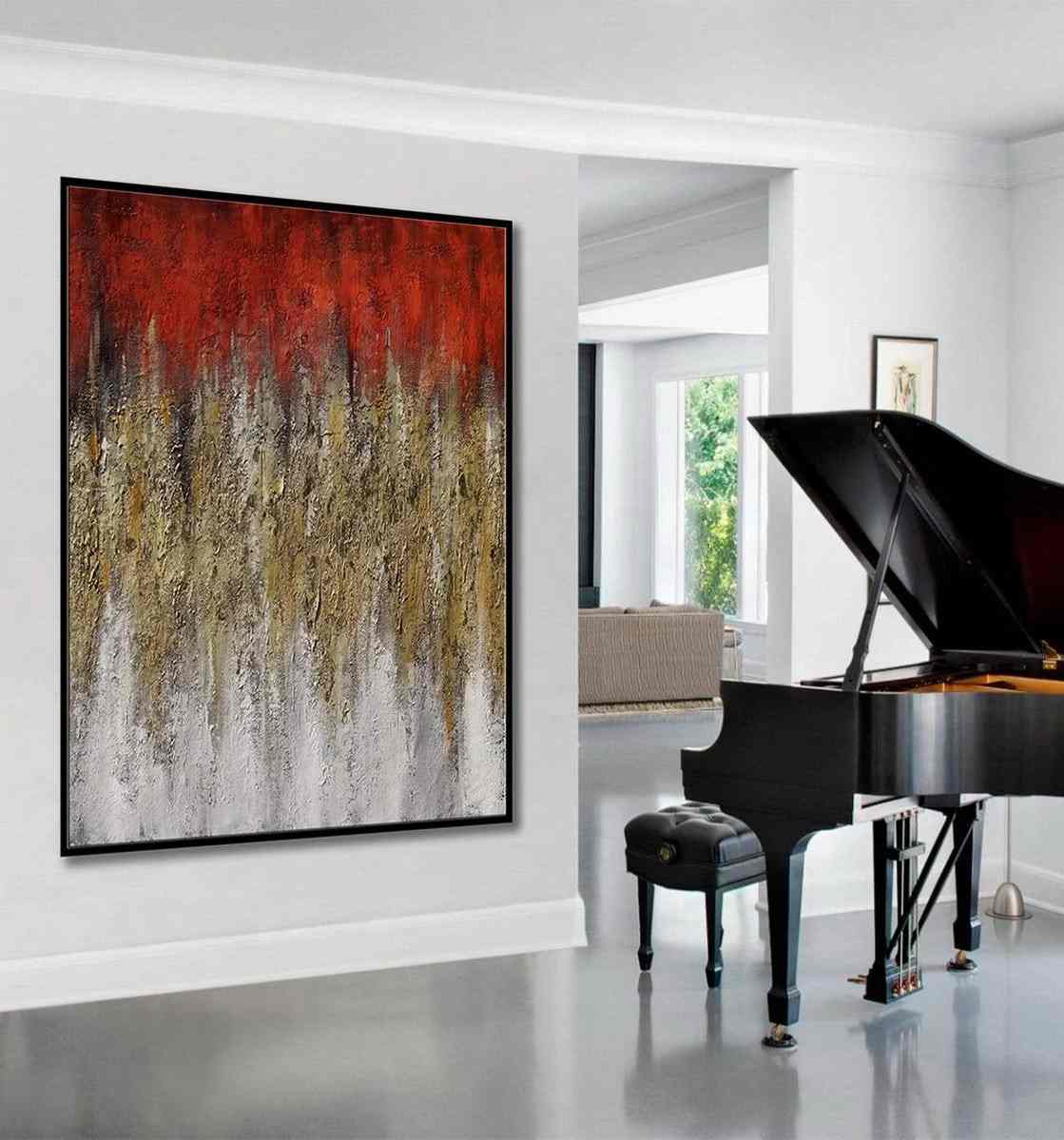 Golden Handmade Leaf Textured Abstract Canvas Artwork YV0PB